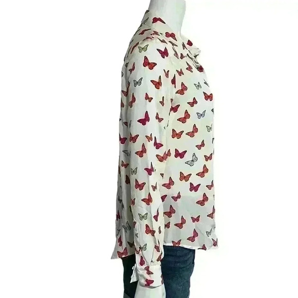 Pure Collection Butterfly Print Long Sleeve 100% Silk Blouse Size 6 - Picture 4 of 11